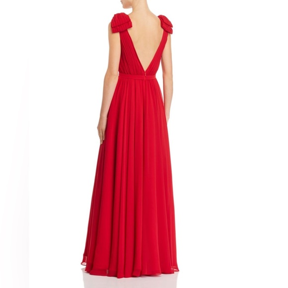 Saks Fifth Avenue Basix Red Gown with Bow Shoulders - Worn Once - Picture 2 of 3